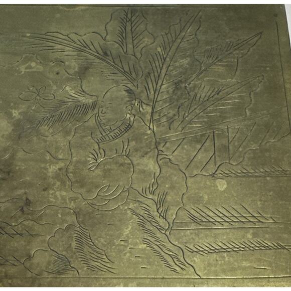 Vintage Brass Asian Jewelry Box With Art Image Old Trinket Box Antique Brass Box - Picture 2 of 12